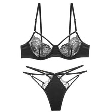 Load image into Gallery viewer, Half Cup Lace Underwire Bra with Panty Underwear Hollow Perspective Ultra-thin Without Inserts Lingerie &amp; Briefs Bralette Set