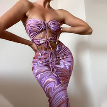 Load image into Gallery viewer, Halter Dresses For Women 2021 Party Bodycon Purple Print Off Shoulder Sexy Bandage Midi Dress Beach Clothes Club Vestido Playero