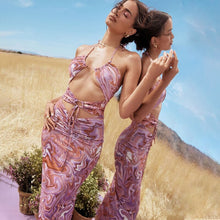 Load image into Gallery viewer, Halter Dresses For Women 2021 Party Bodycon Purple Print Off Shoulder Sexy Bandage Midi Dress Beach Clothes Club Vestido Playero