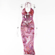 Load image into Gallery viewer, Halter Dresses For Women 2021 Party Bodycon Purple Print Off Shoulder Sexy Bandage Midi Dress Beach Clothes Club Vestido Playero