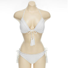 Load image into Gallery viewer, Halter Lace Up Biquinis White Two Piece Swimsuit Push Up Padded Swimwear Low Waist Bandage Bathing Suit Korea Style Bikini Set