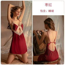 Load image into Gallery viewer, Halter Strap Short Skirt Sexy Hollow Sleepwear Lace Cross Strap Nightdress Hollow Women Summer Temptation Lingerie Night Gown