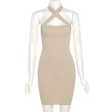 Load image into Gallery viewer, Halterneck Cross Sexy Mini Dresses Women Sleeveless bodycon Party Backless Dress 2021 Summer Wrap Tight Robe Casual Streetwear