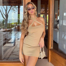 Load image into Gallery viewer, Halterneck Cross Sexy Mini Dresses Women Sleeveless bodycon Party Backless Dress 2021 Summer Wrap Tight Robe Casual Streetwear