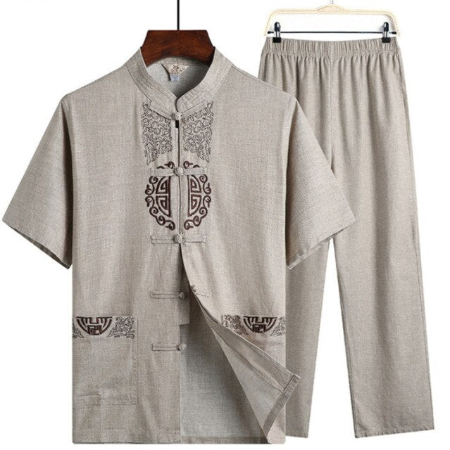Hanfu Linen Shirts Men Wushu Traditional Chinese Pants Qing Dynasty Clothing For Pantalon Wing Chun Roupa Oriental Kung Fu Suit