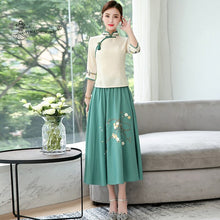 Load image into Gallery viewer, Hanfu New Ancient Style Chinese Style Embroidery Women&#39;s Two-Piece Suit Improved Cheongsam Stand Collar Soft Skin-Friendly Dress
