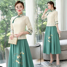 Load image into Gallery viewer, Hanfu New Ancient Style Chinese Style Embroidery Women&#39;s Two-Piece Suit Improved Cheongsam Stand Collar Soft Skin-Friendly Dress