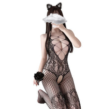 Load image into Gallery viewer, Hanging Neck Open Crotch Seduction Pantyhose Stripper Clothes Tall Control Top Sheer Pantyhose Black  Thigh Socks Women