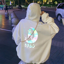 Load image into Gallery viewer, Harajuku Moon Cartoon Print Hoodie Women Loose Casual Reflective Material Long Sleeve Pullover Tops Streetwear Sweatshirt