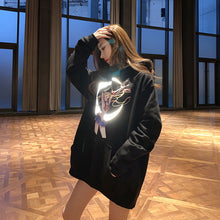 Load image into Gallery viewer, Harajuku Moon Cartoon Print Hoodie Women Loose Casual Reflective Material Long Sleeve Pullover Tops Streetwear Sweatshirt