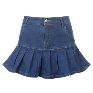 Harajuku Punk Y2K Denim Mini Pleated Skirt Ladies Summer High Waist Jeans Shorts Skirts Women Ruffles Fashion Korean