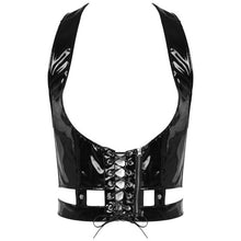 Load image into Gallery viewer, Harness Mens Lingerie Sexy Patent Leather Vest Gothic Steampunk Lace-Up Front Harness Belt Adjustable Buckle Back Tops Clubwear