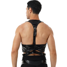Load image into Gallery viewer, Harness Mens Lingerie Sexy Patent Leather Vest Gothic Steampunk Lace-Up Front Harness Belt Adjustable Buckle Back Tops Clubwear