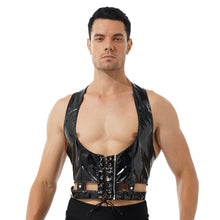 Load image into Gallery viewer, Harness Mens Lingerie Sexy Patent Leather Vest Gothic Steampunk Lace-Up Front Harness Belt Adjustable Buckle Back Tops Clubwear