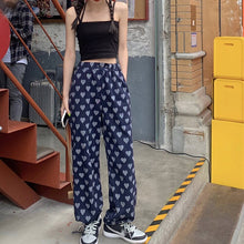Load image into Gallery viewer, Heart Print High Waist Wide Leg Women Pants Houndstooth Printed Loose Casual Ladies Trousers Summer Female Bottom Sweet Fashion
