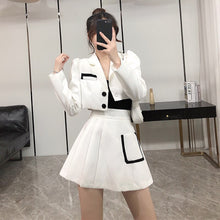 Load image into Gallery viewer, Hepburn Style Autumn Suit Women Short Jacket + Pleated High Waist A-Line Skirt Female 2-Piece Sets