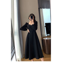 Load image into Gallery viewer, Hepburn Style Little Black Dress Female 2021 Spring and Autumn New Retro V-neck Long Over-the-knee Black Temperament Dress Long