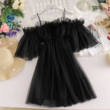 Load image into Gallery viewer, Heydress Loose Pretty Party Korean Dress 2021 Summer Solid Sweet Strap Dress Women Elegant Slash Neck Princess Sexy Mini Dress