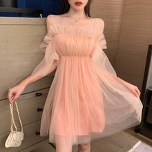 Load image into Gallery viewer, Heydress Loose Pretty Party Korean Dress 2021 Summer Solid Sweet Strap Dress Women Elegant Slash Neck Princess Sexy Mini Dress