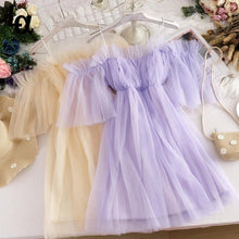 Load image into Gallery viewer, Heydress Loose Pretty Party Korean Dress 2021 Summer Solid Sweet Strap Dress Women Elegant Slash Neck Princess Sexy Mini Dress