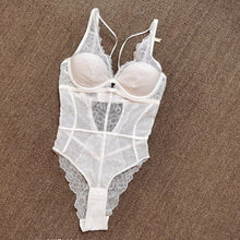 Load image into Gallery viewer, High Cut Sexy Body Women Lingerie Thin-Padded Bodysuit Strappy Cup Underwire Bra and Brief Set Hollow Out Back Underwear