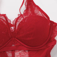 Load image into Gallery viewer, High Cut Sexy Body Women Lingerie Thin-Padded Bodysuit Strappy Cup Underwire Bra and Brief Set Hollow Out Back Underwear