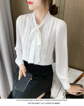 Load image into Gallery viewer, High-End Autumn Bow Tie Women Chiffon Shirt Fashion Casual Long Sleeves Office Lady Loose Blouses Elegant Slim Clothing