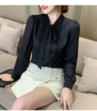 Load image into Gallery viewer, High-End Autumn Bow Tie Women Chiffon Shirt Fashion Casual Long Sleeves Office Lady Loose Blouses Elegant Slim Clothing
