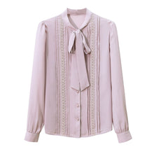 Load image into Gallery viewer, High-End Autumn Bow Tie Women Chiffon Shirt Fashion Casual Long Sleeves Office Lady Loose Blouses Elegant Slim Clothing