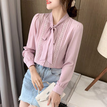 Load image into Gallery viewer, High-End Autumn Bow Tie Women Chiffon Shirt Fashion Casual Long Sleeves Office Lady Loose Blouses Elegant Slim Clothing