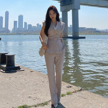 Load image into Gallery viewer, High Quality 2021 Summer 2 Piece Set Elegant Office Lady Sleeveless Slim Blouse And OL Work Long Pants Suit Female