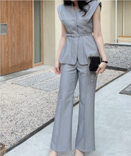 Load image into Gallery viewer, High Quality 2021 Summer 2 Piece Set Elegant Office Lady Sleeveless Slim Blouse And OL Work Long Pants Suit Female