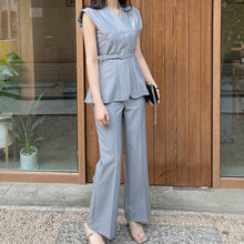 Load image into Gallery viewer, High Quality 2021 Summer 2 Piece Set Elegant Office Lady Sleeveless Slim Blouse And OL Work Long Pants Suit Female