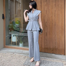 Load image into Gallery viewer, High Quality 2021 Summer 2 Piece Set Elegant Office Lady Sleeveless Slim Blouse And OL Work Long Pants Suit Female