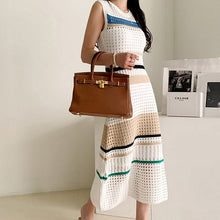 Load image into Gallery viewer, High Quality 2021 Summer Fashion Hollow Out Knitted Dresses Vintage Women Sleeveless Striped Sweater Casual Slim Dress Robe