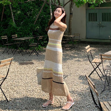 Load image into Gallery viewer, High Quality 2021 Summer Fashion Hollow Out Knitted Dresses Vintage Women Sleeveless Striped Sweater Casual Slim Dress Robe