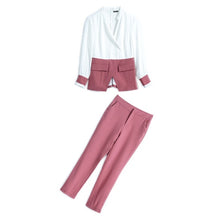 Load image into Gallery viewer, High Quality Designer Autumn Suit Women Pants 2 Piece Set Elegant Office Lady Outfits Hit Color Blouse and Pants Fashion Sets