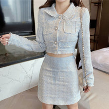Load image into Gallery viewer, High Quality Female Elegant Skirt Suits   Autumn Tweed Two Piece Set Women  Crop Top Mini Skirt Set Vetement Femme