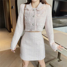 Load image into Gallery viewer, High Quality Female Elegant Skirt Suits   Autumn Tweed Two Piece Set Women  Crop Top Mini Skirt Set Vetement Femme