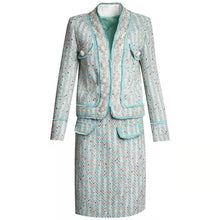 Load image into Gallery viewer, High Quality French Tweed Suits Women&#39;s Autumn New Temperament Beading Jacket Coat + Mini Skirt Sequins Two Piece Set