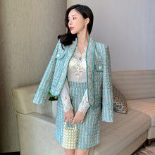 Load image into Gallery viewer, High Quality French Tweed Suits Women&#39;s Autumn New Temperament Beading Jacket Coat + Mini Skirt Sequins Two Piece Set