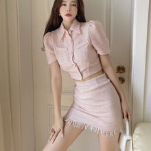 Load image into Gallery viewer, High Quality Korean Sweet Elegant Skirt Suits 2021 New Fashion Tweed Two Piece Set Women Crop Top Mini Skirt Set 2 Piece Outfits