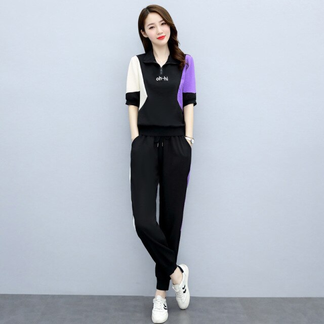 High Quality Pant Sets Women Tracksuit Print Pullovers Elastic Waist Ankle-length Pants Two Piece Suit Vintage Casual Streetwear
