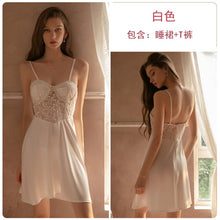 Load image into Gallery viewer, High Quality Sexy Lace See-Through Embroidery Pajamas Women&#39;S Suspenders Nightdress Sleepwear Nightgown Suit