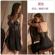 Load image into Gallery viewer, High Quality Sexy Lace See-Through Embroidery Pajamas Women&#39;S Suspenders Nightdress Sleepwear Nightgown Suit