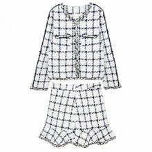 Load image into Gallery viewer, High Quality   Tweed Skirt Set Autumn Winter Runway Woolen Women 2 Piece Set Plaid Jacket Coat + Mermaid Mini Skirt Suits