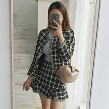 Load image into Gallery viewer, High Quality   Tweed Skirt Set Autumn Winter Runway Woolen Women 2 Piece Set Plaid Jacket Coat + Mermaid Mini Skirt Suits