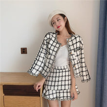 Load image into Gallery viewer, High Quality   Tweed Skirt Set Autumn Winter Runway Woolen Women 2 Piece Set Plaid Jacket Coat + Mermaid Mini Skirt Suits