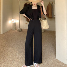 Load image into Gallery viewer, High Quality Two Piece Set Women Crop Top Short Sleeve Coat + Wide Leg Pants Suit Sets Streetwear 2 Piece Sets Womens Outfits