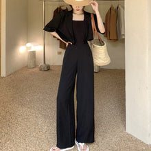 Load image into Gallery viewer, High Quality Two Piece Set Women Crop Top Short Sleeve Coat + Wide Leg Pants Suit Sets Streetwear 2 Piece Sets Womens Outfits